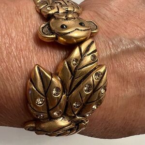 Chico's Limited Edition Jungle Monkey 2000 Gold Tone Rhinestone Bangle Bracelet
